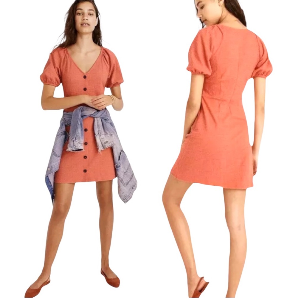 Madewell Texture and Thread Puff Sleeve dress in apricot size XL NWOT LIKE NEW